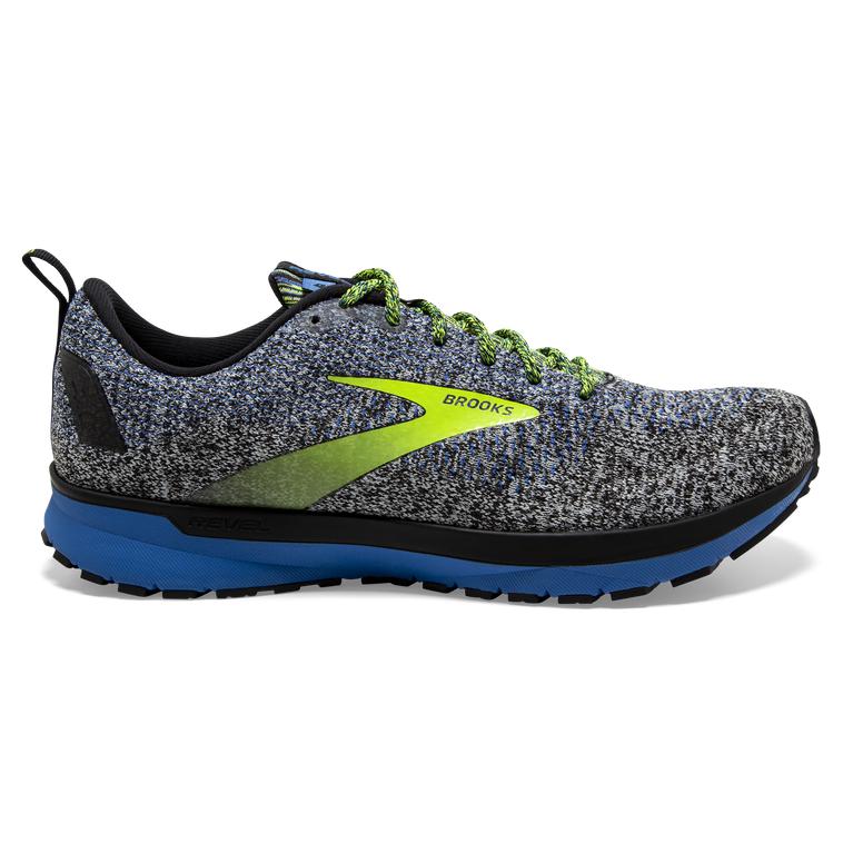 Brooks Men's REVEL 4 Road Running Shoes - Black/Blue/GreenYellow/Nightlife - Canada (CEJPW-7508)